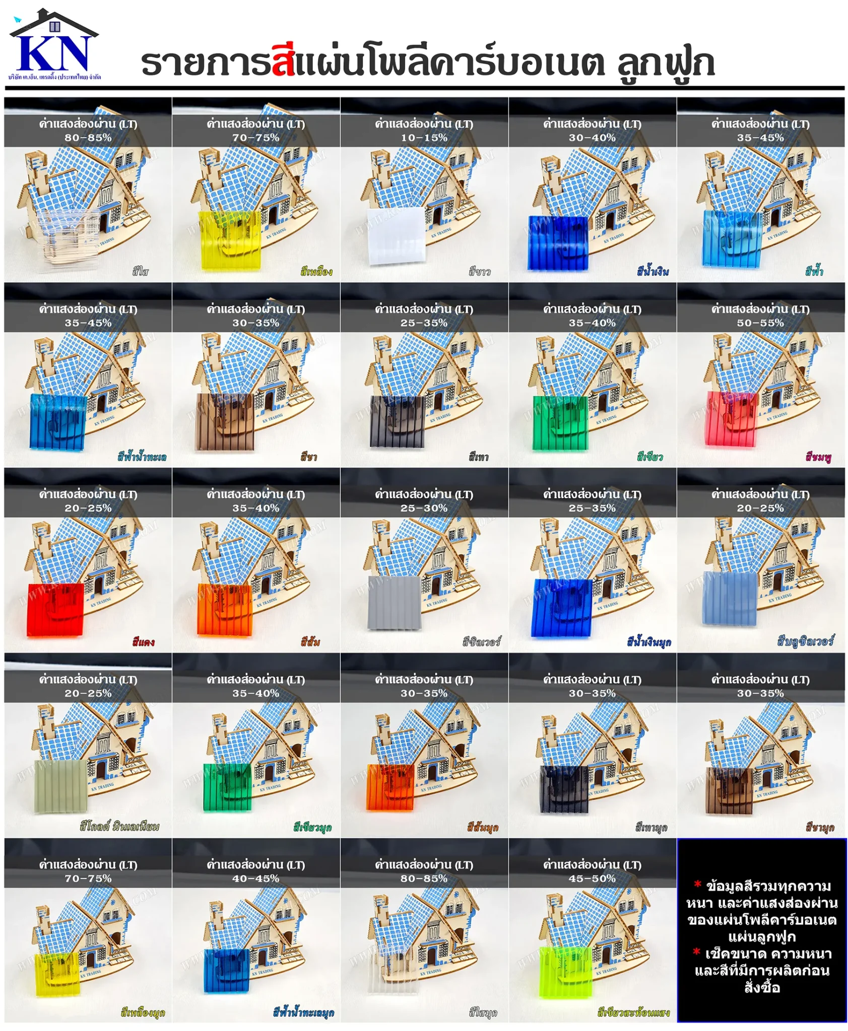 รายการสีโพลีคาร์บอเนตแผ่นลูกฟูก