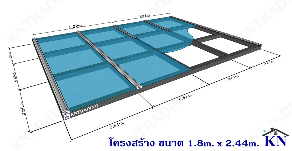 ตัวอย่างระยะโครงสร้างการวางแผ่นโพลีคาร์บอเนต แผ่นตัน และการติดตั้งชุดอุปกรณ์ ระยะแป 0.6เมตร